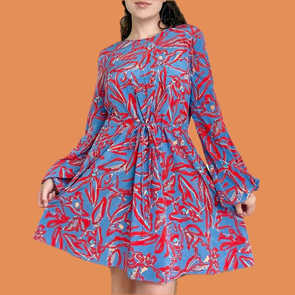 Diane von Furstenberg Elsden Blue & Red Floral Silk Dress – Size 6
